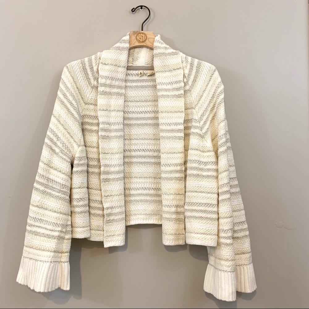 Anthro Open Front Cardigan Striped Bell Sleeves